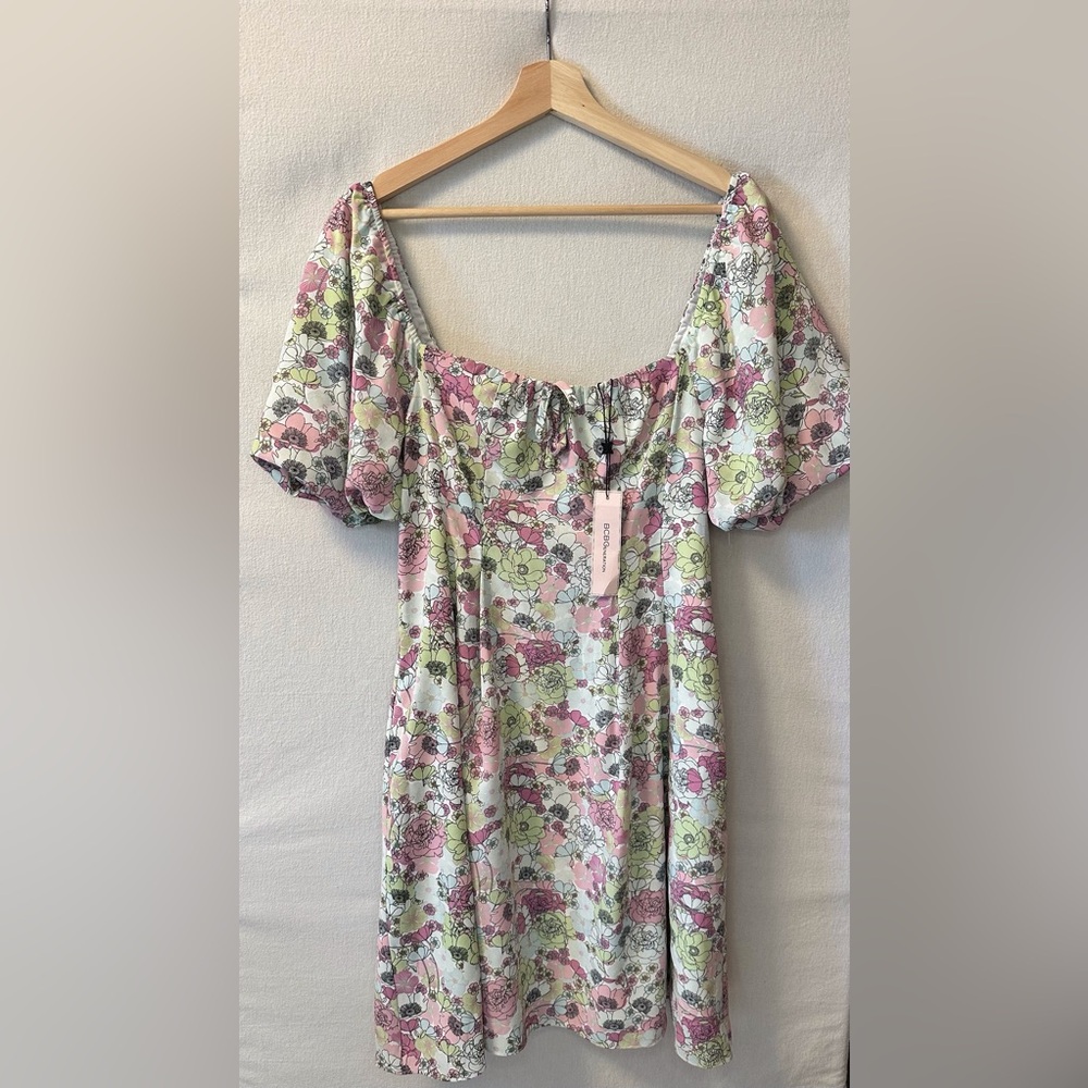 BCBGeneration Pink and Green Floral Mini Dress